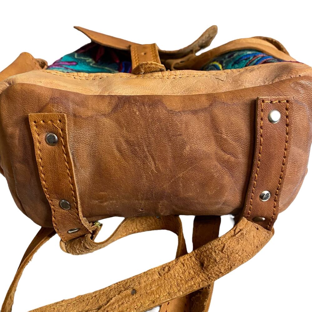 Handmade Boho Genuine Leather Mini Backpack w Floral Embroidery Details Festival - Picture 8 of 13